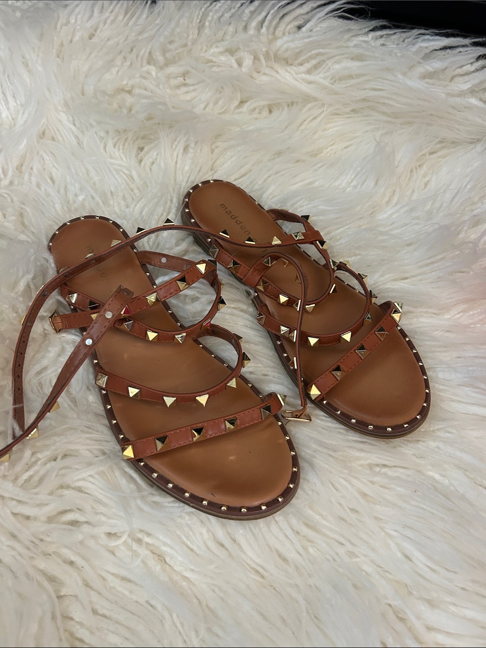 Madden girl Studded Brown Leather Lace-Up Womenβs Sandals